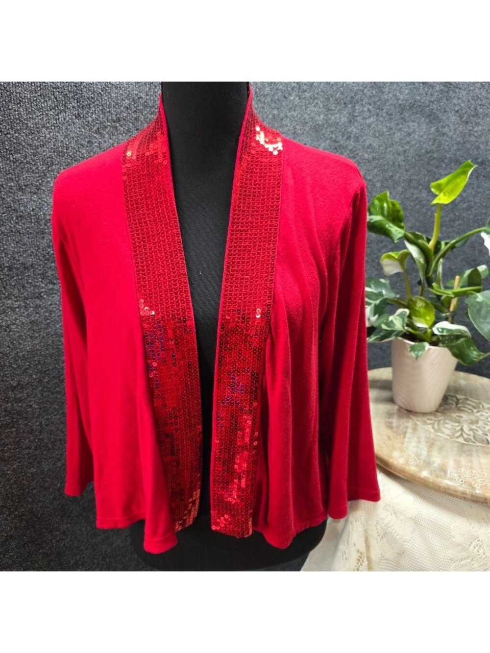 Sequin Cardigan Shrug 16W Red Cocktail Valentine Evening Cherry Girl Christmas